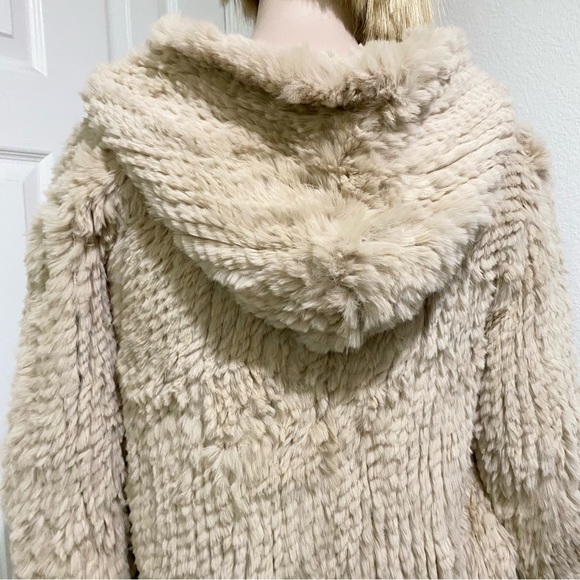 ADRIENNE LANDAU Real Rabbit Fur Beige Mid-length Full Zip Hooded Coat Size S - Picture 5 of 16